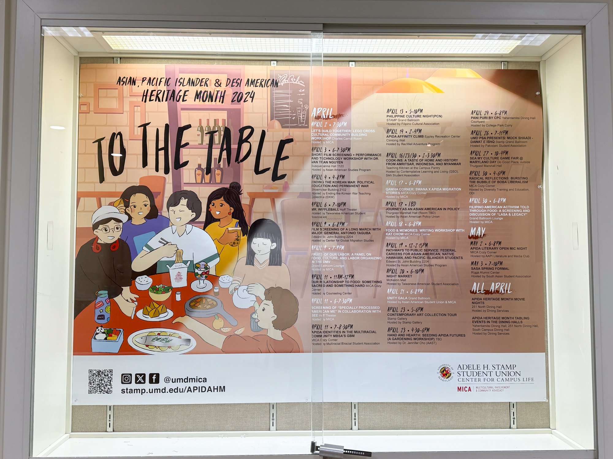 To the Table schedule poster in window