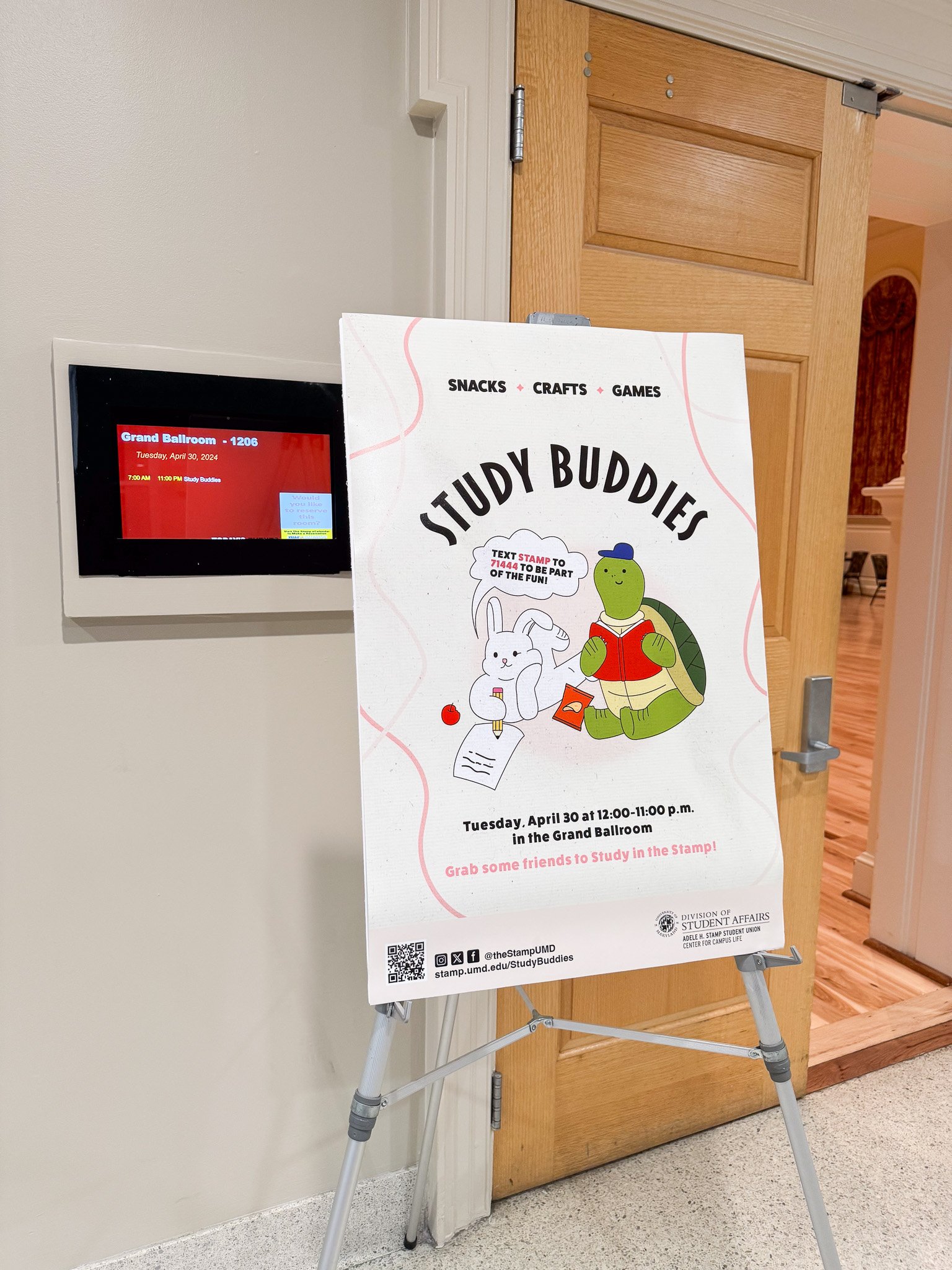 Study Buddies poster on easel at Grand Ballroom